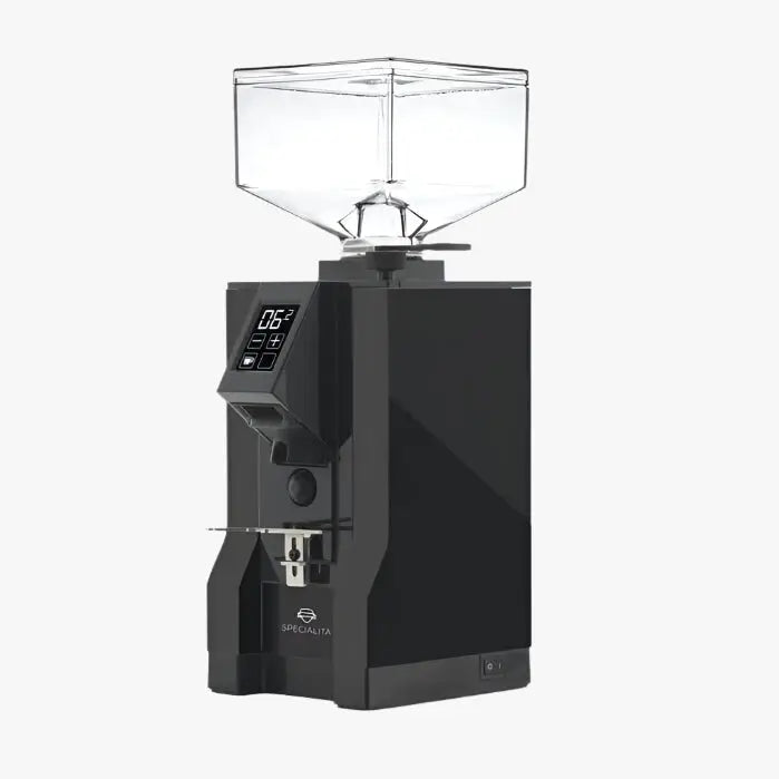 Eureka Mignon Specialita koffiemolen in zwart met digitaal display en traploze maalgraad. Ideaal voor espresso of filterkoffie thuis.