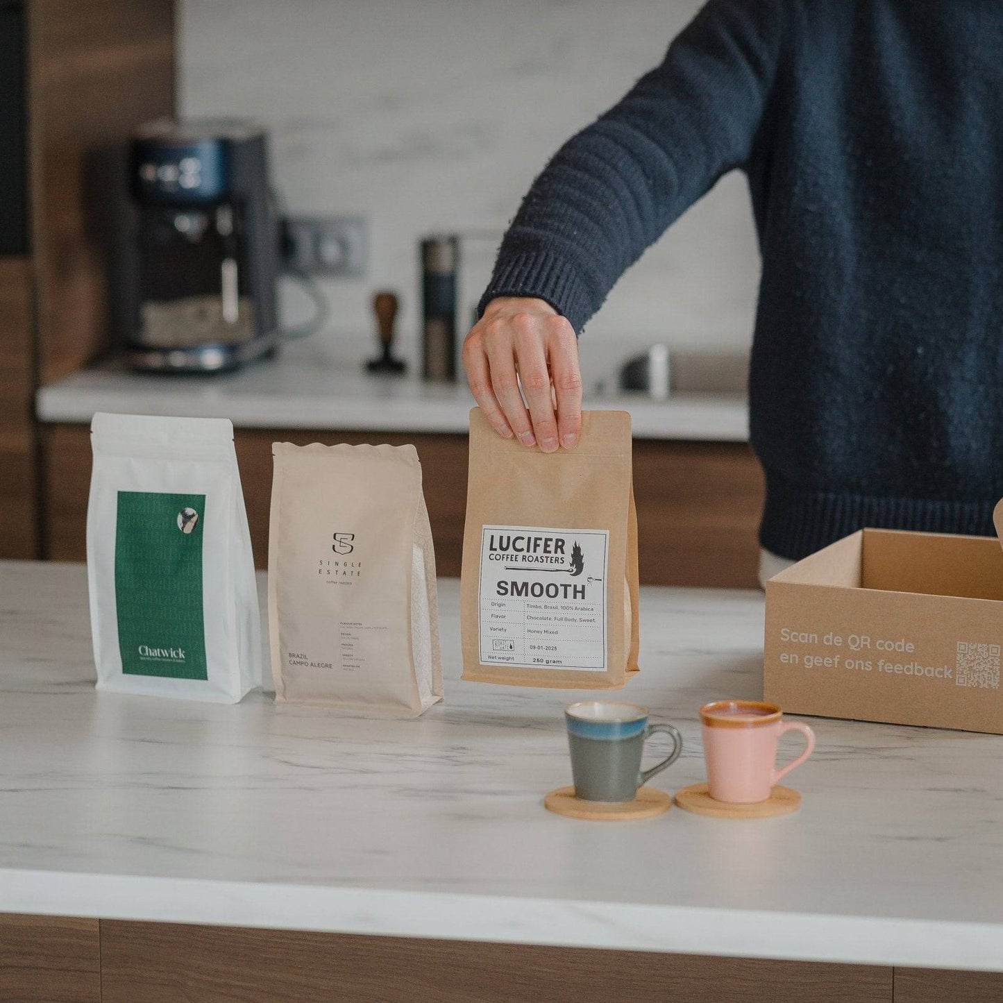 Specialty Coffee Abonnement met selectie van drie koffiezakken.