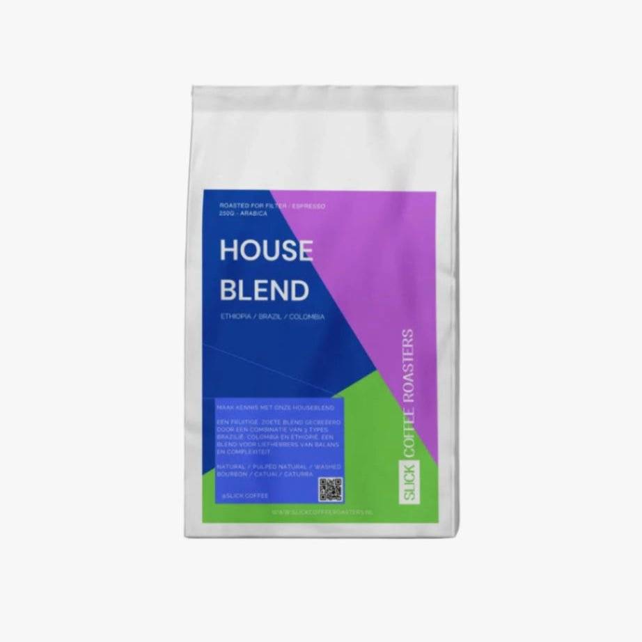 House Blend - Beste Espressoblend met bonen uit Colombia, Ethiopië en Brazilië in kleurrijke verpakking. Premium koffiesoort met chocolade en zoet fruit.