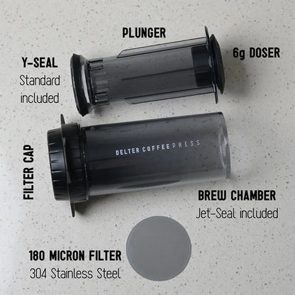 Delter Coffee Press Koffiepers Jet‑Seal Grijs (Limited Edition)