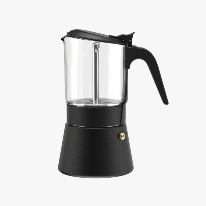 Joy Resolve - Transparante Moka/Mocha Pot van helder glas, zwart - 240 ml Koffie Kenner