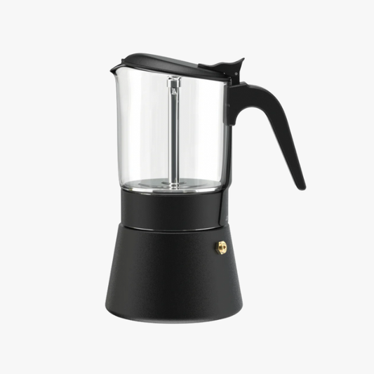 Joy Resolve - Transparante Moka/Mocha Pot van helder glas, zwart - 240 ml Koffie Kenner