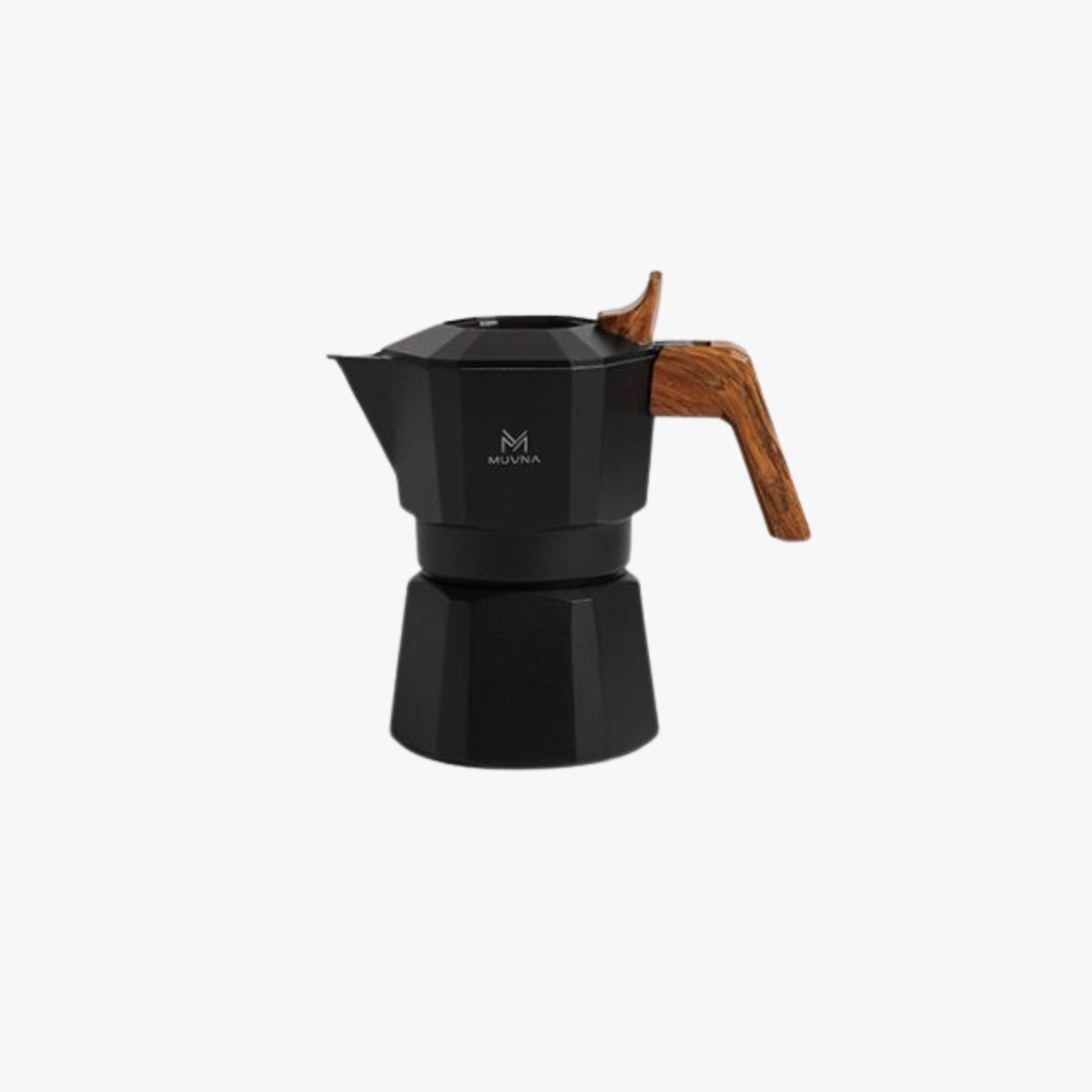 MUVNA - Mokapot met dubbele klep, 2 kopjes, zwart / gumwood MUVNA
