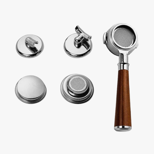 “Muvna E61 3-in-1 portafilter van roestvrij staal met purple sandalwood handvat – barista espresso accessoire”