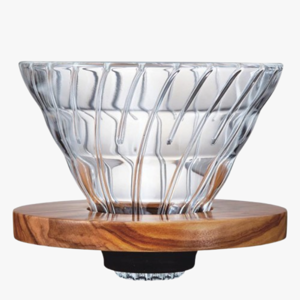 Hario V60 Glazen Koffiedripper Olijfhout Koffie Kenner