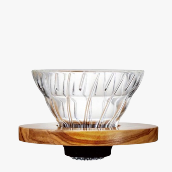 Hario V60 Glazen Koffiedripper Olijfhout Koffie Kenner