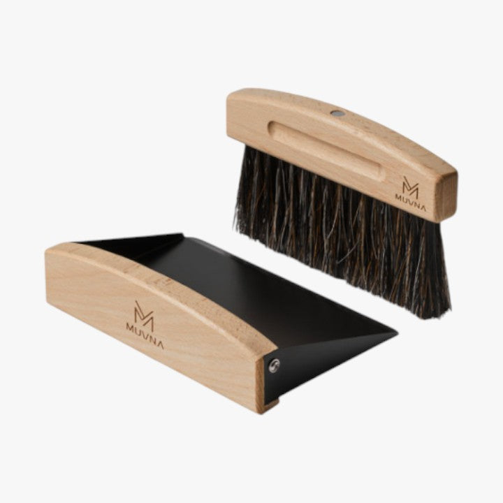 MUVNA - Koffiehandborstel & stalen stoffer zwart - Magneet MUVNA
