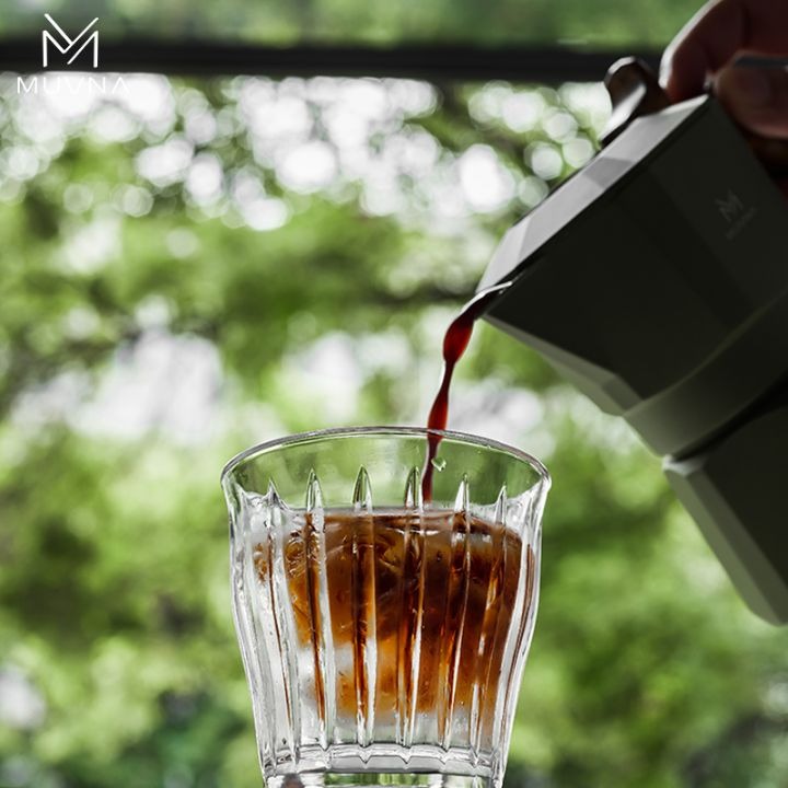 MUVNA - Mokapot met dubbele klep, 2 kopjes, zwart / gumwood MUVNA