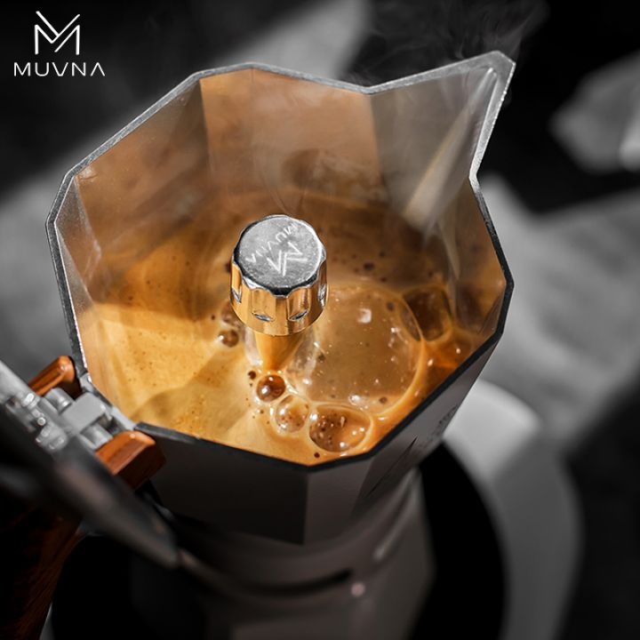 MUVNA - Mokapot met dubbele klep, 2 kopjes, zwart / gumwood MUVNA