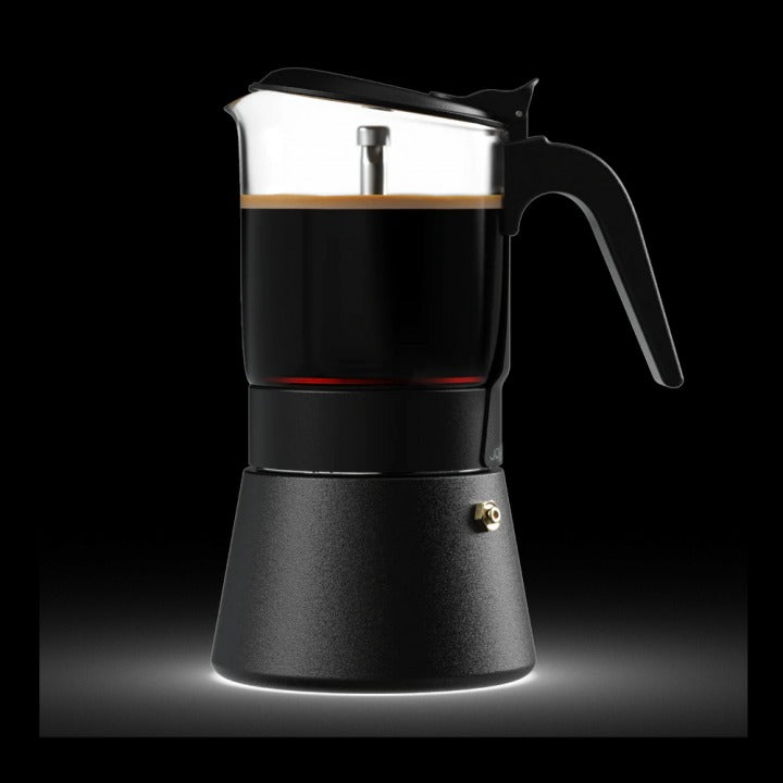 Joy Resolve - Transparante Moka/Mocha Pot van helder glas, zwart - 240 ml Koffie Kenner