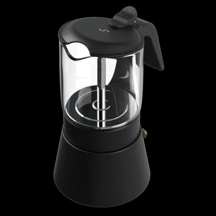 Joy Resolve - Transparante Moka/Mocha Pot van helder glas, zwart - 240 ml Koffie Kenner