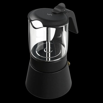 Joy Resolve - Transparante Moka/Mocha Pot van helder glas, zwart - 240 ml Koffie Kenner