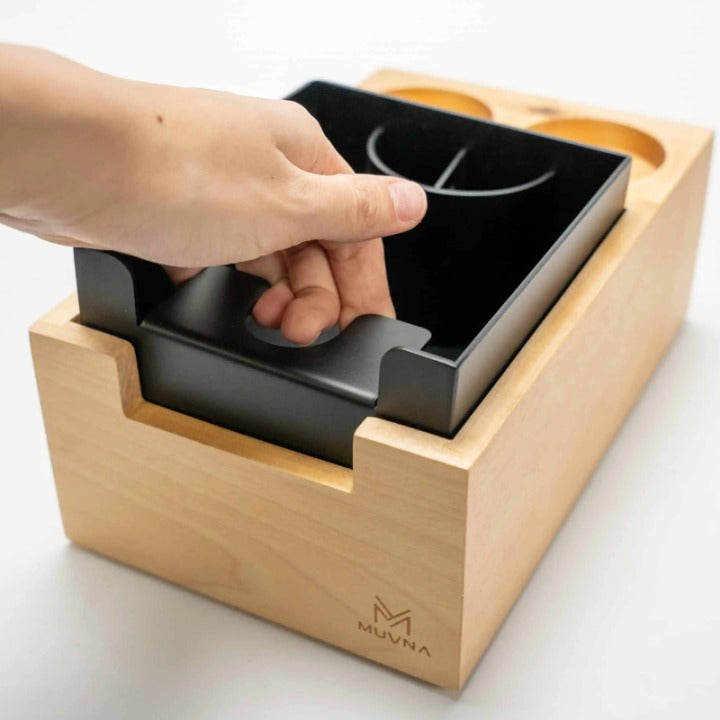 MUVNA - Multifunctionele klopbox + voet 58 mm - Canadese hard esdoorn Koffie Kenner