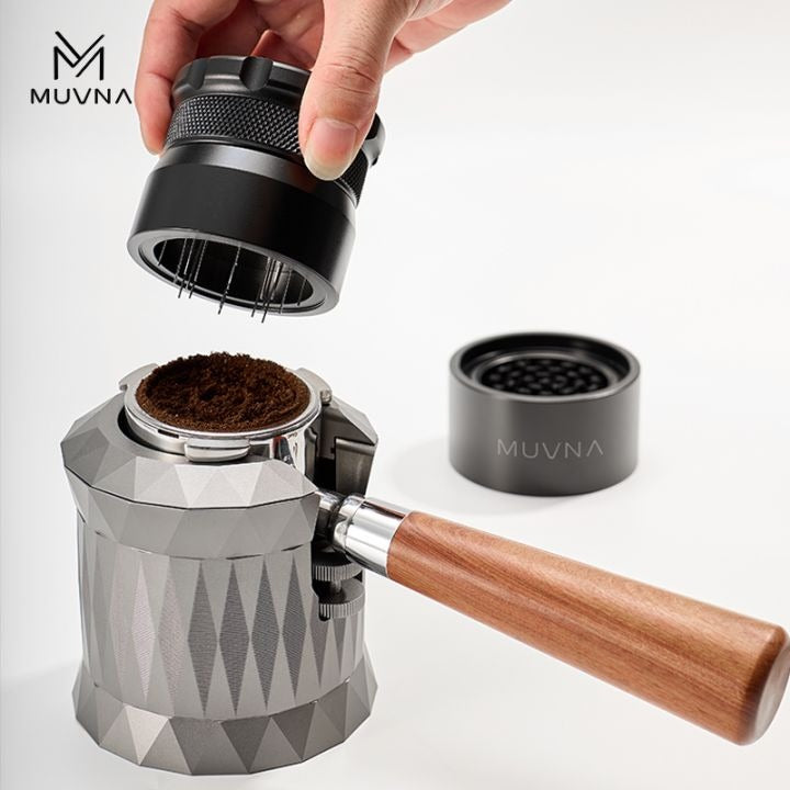 MUVNA WDT Naaldverdeler Derde Generatie met Basis - Zwart 58mm Koffie Kenner