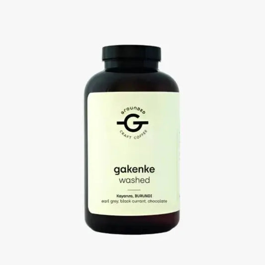 Gakenke - Specialty Coffee Filter in glazen pot met label, afkomstig uit Burundi. Complexe smaak van earl grey, zwarte bes en chocolade.